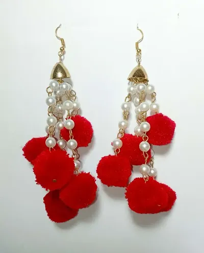Beads India Red Pom Pom Girls & Women 1405403 Earrings : Amazon.in: Fashion